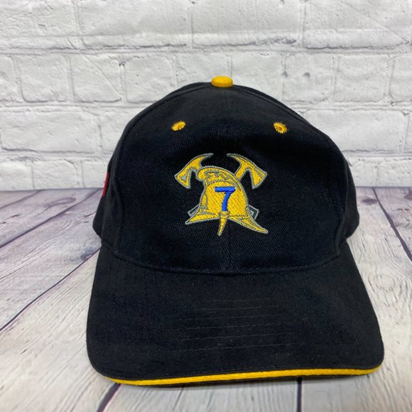 Fire Fighter Hat Cap Strap Back Black Yellow Fire Station 7 In Memory of NYC - Picture 5 of 8